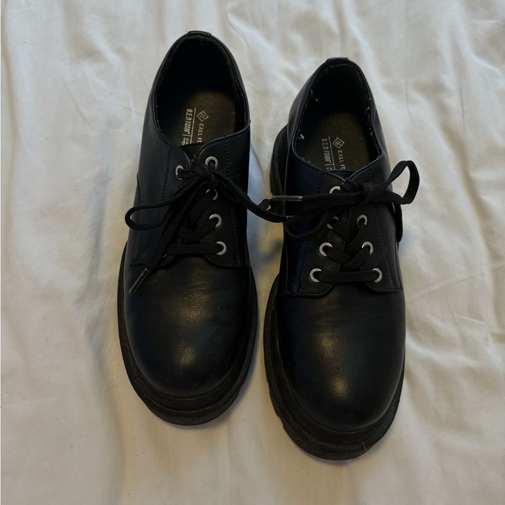 Black Lace-Up Platform Shoes